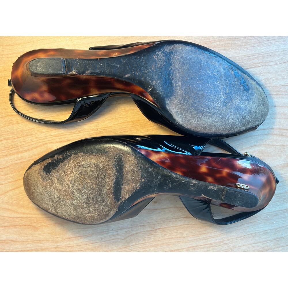 Vintage Gucci Vitello Vernice Wedge Sandals Tortoise Shell Print Size 7.5 B - Picture 5 of 11